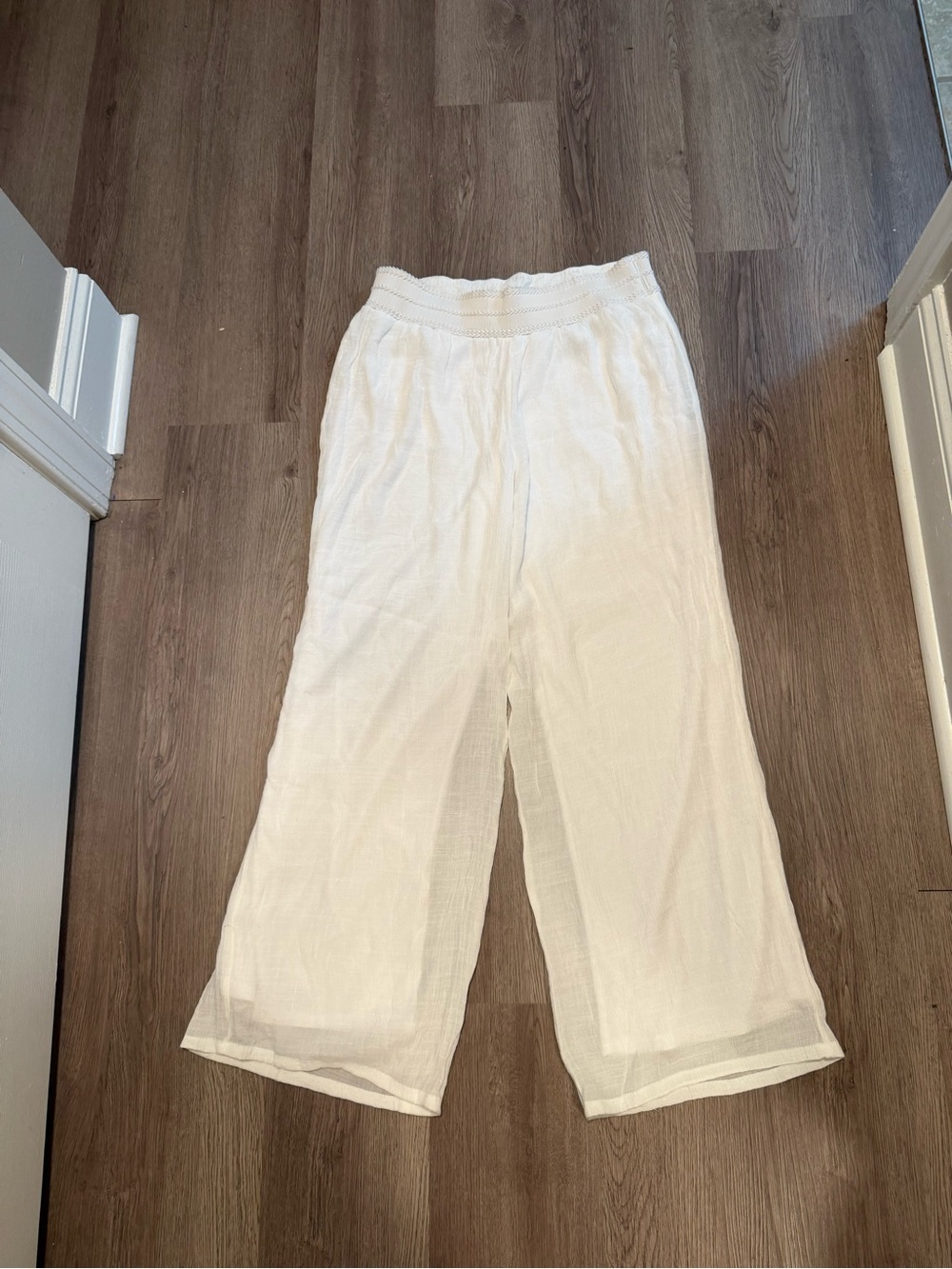 Apt. 9 White Wide-Leg Gauze Pants Smocked Waist Size L